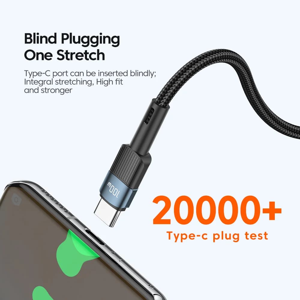 כבל טעינה מהירה USB-C ל-USB-C 100W אורך 3 מ'