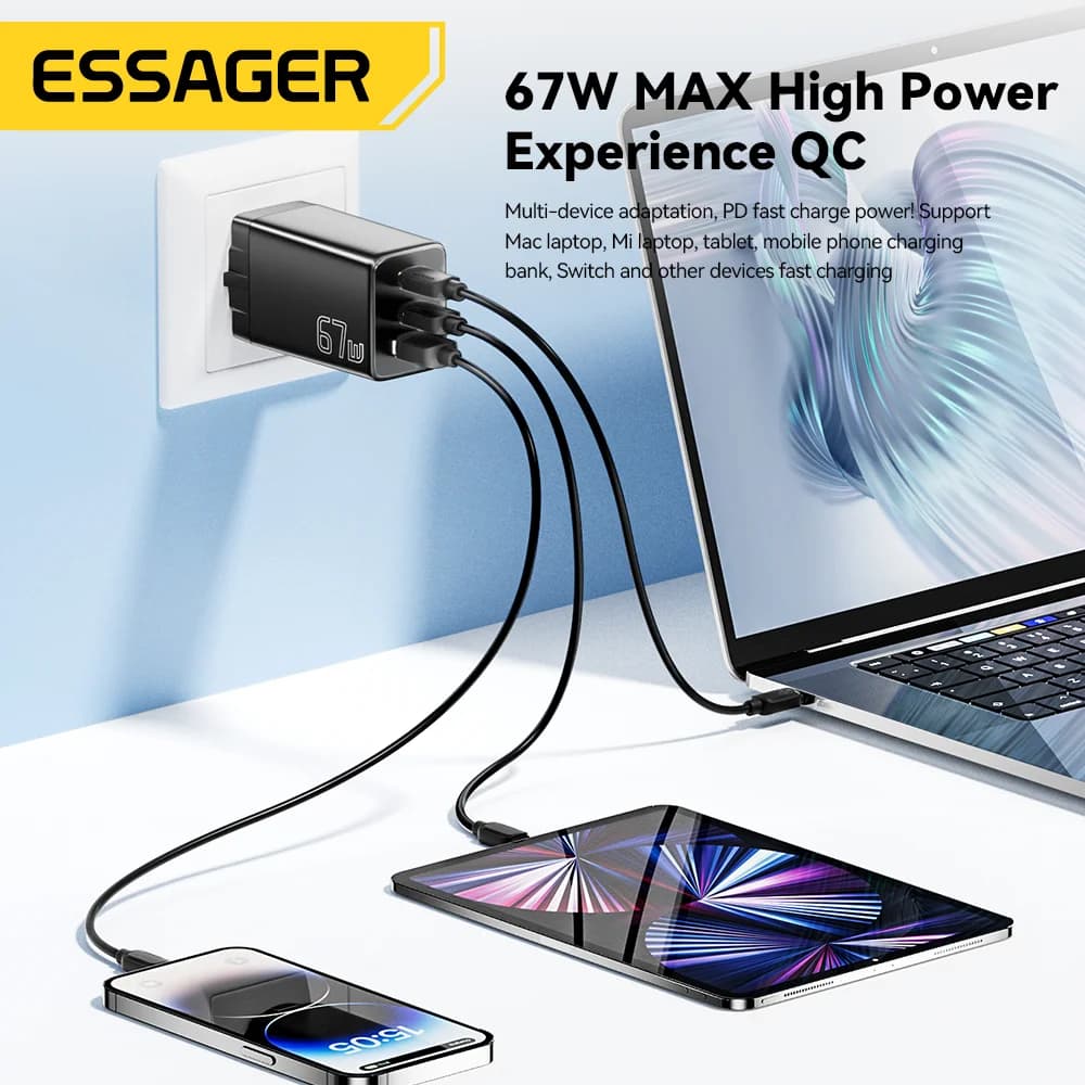 מטען GaN USB Type-C עם אפשרויות תקע EU/KR