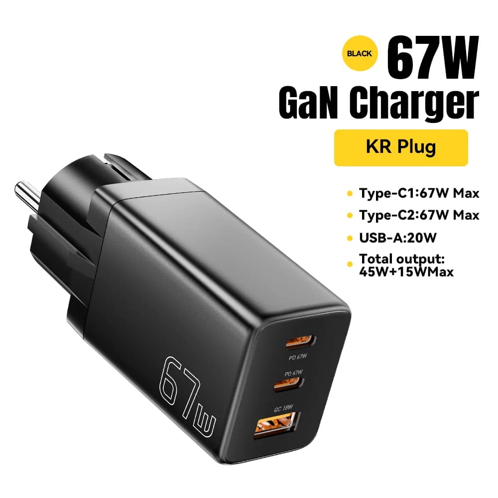 מטען GaN USB Type-C עם אפשרויות תקע EU/KR